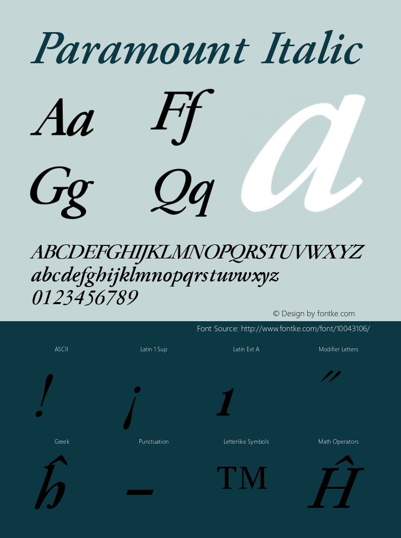 Paramount Italic Altsys Fontographer 3.5  5/27/92图片样张