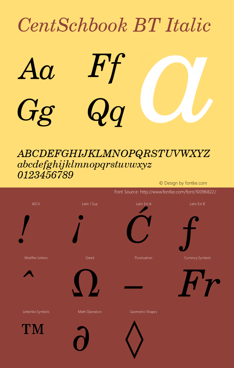 CentSchbook BT Italic Version 2.001 mfgpctt 4.4图片样张