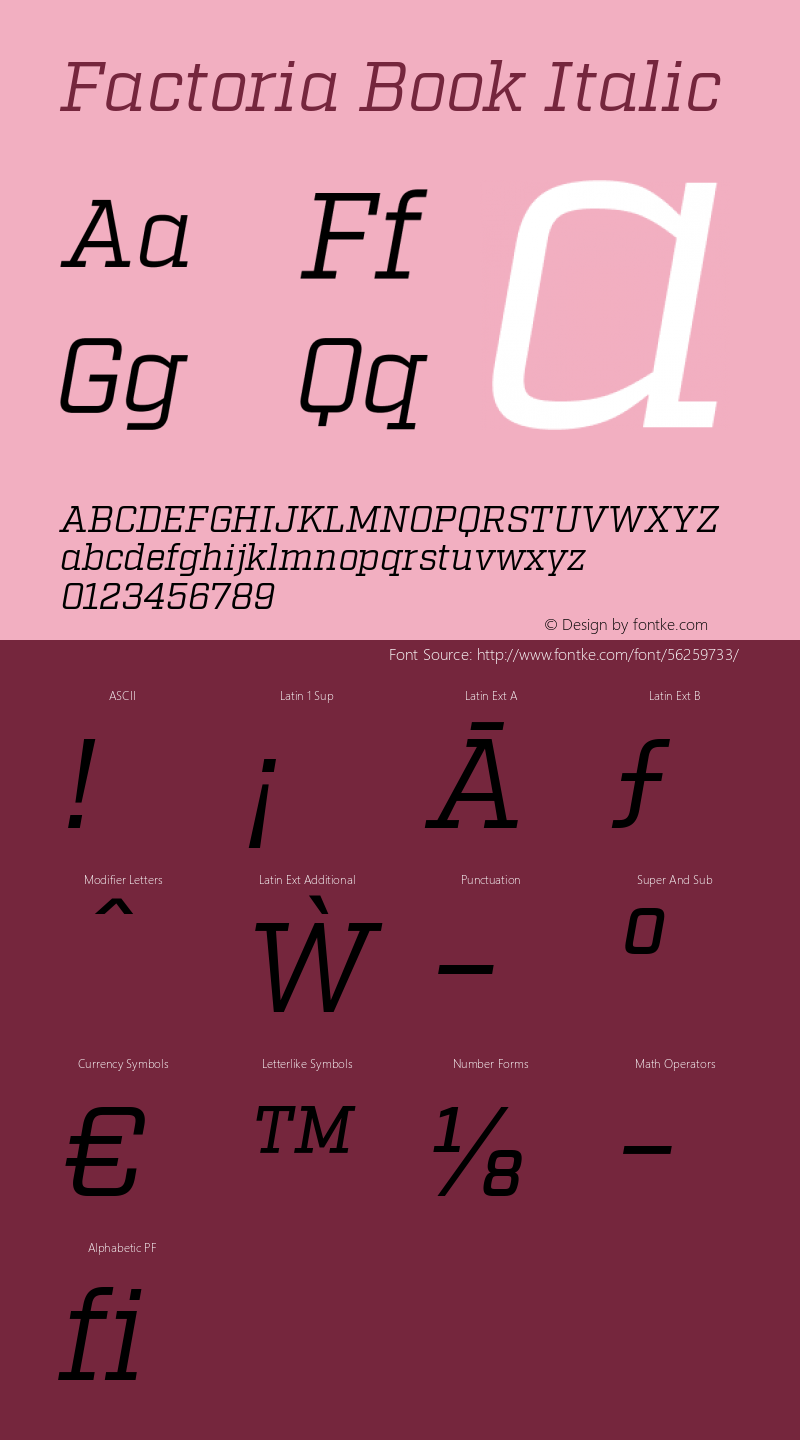 Factoria-BookItalic Version 1.000图片样张