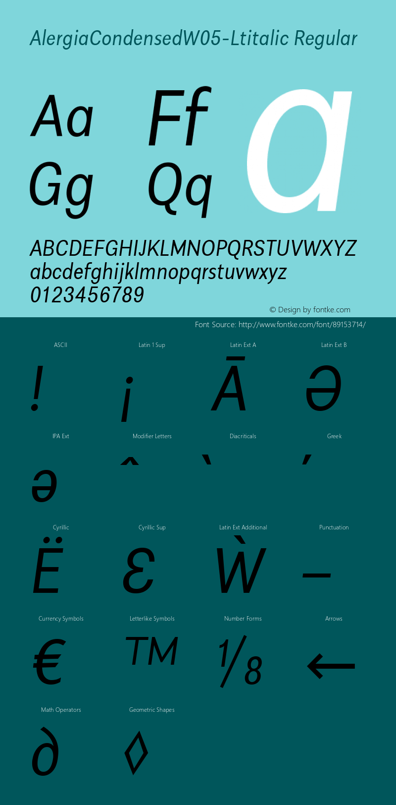 Alergia Condensed W05 Lt italic Version 1.00图片样张