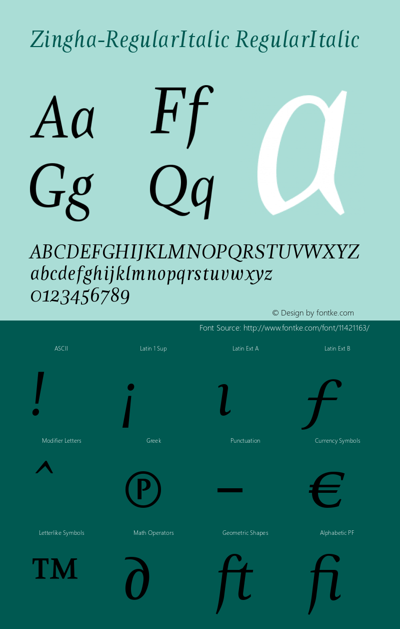 Zingha-RegularItalic RegularItalic Version 001.000图片样张