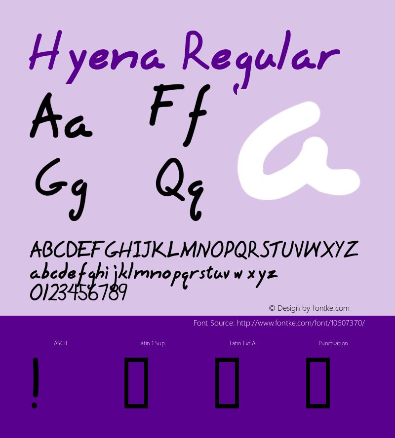 Hyena Regular Altsys Fontographer 4.0.4D2 9/8/94图片样张