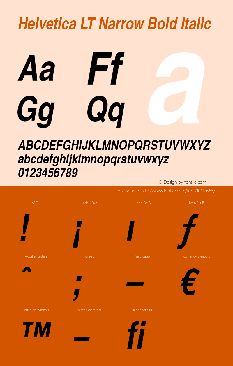 Helvetica LT Narrow Bold Italic Version 6.1; 2002图片样张