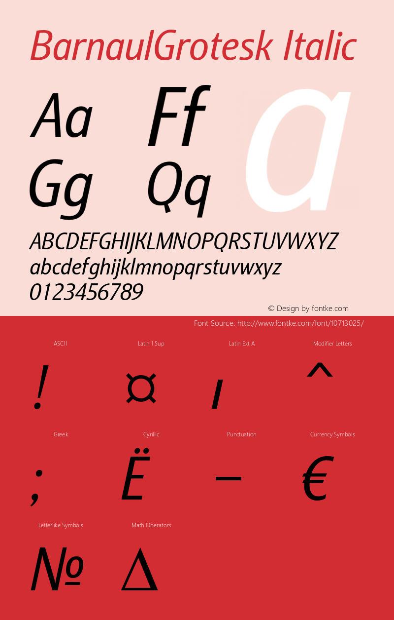 BarnaulGrotesk Italic Version 1.000 2007 initial release图片样张