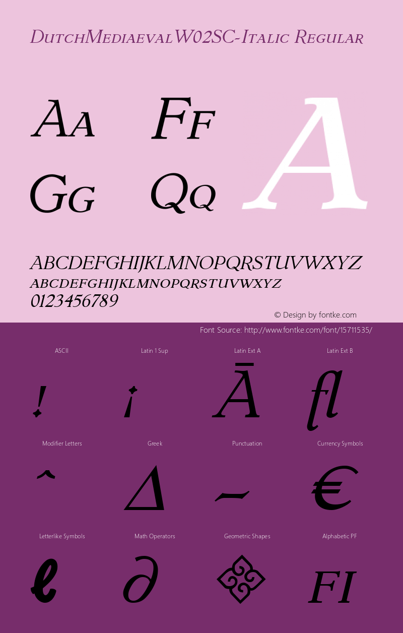 DutchMediaevalW02SC-Italic Regular Version 1.1图片样张