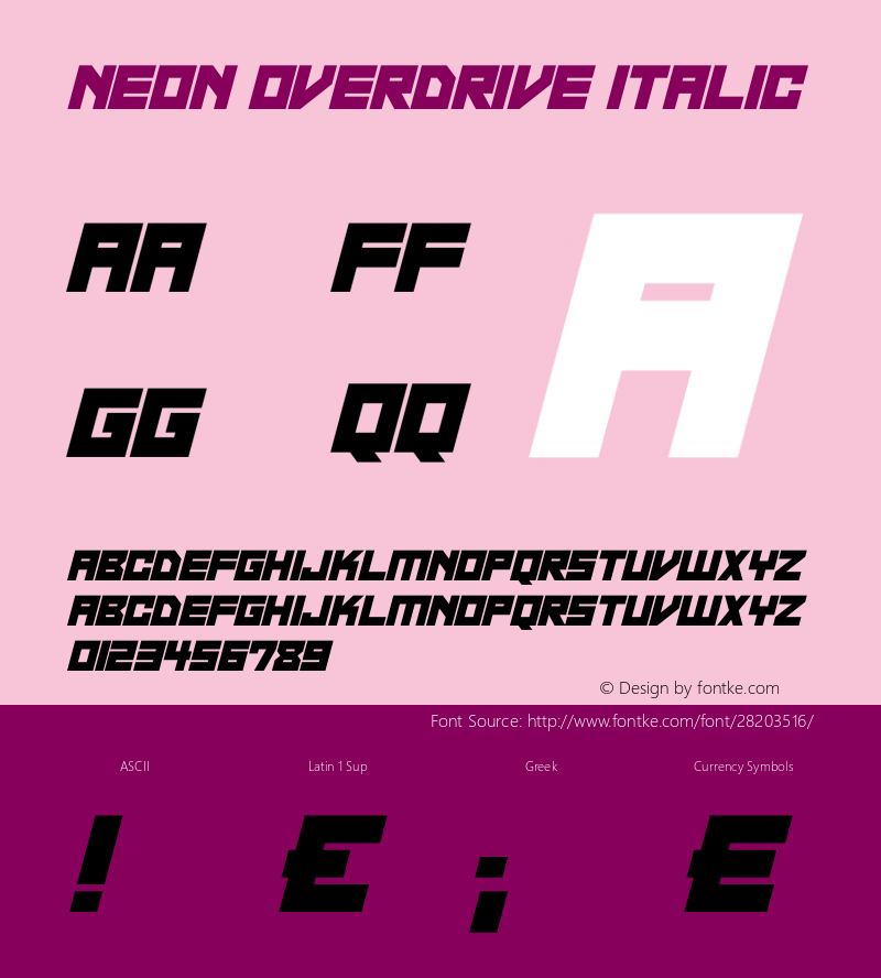 Neon Overdrive Italic Version 1.00 December 30, 2018, initial release图片样张