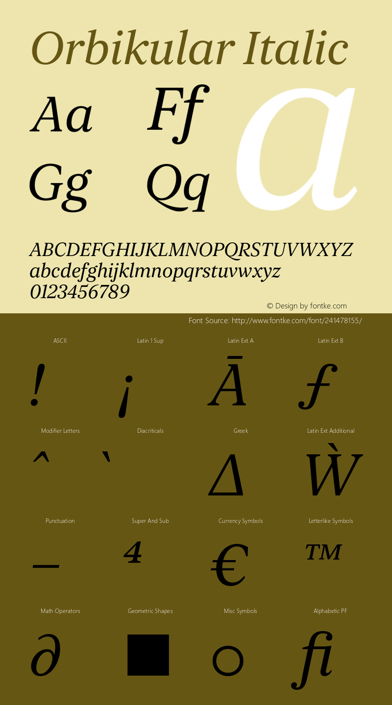Orbikular Italic Version 1.002;hotconv 1.0.109;makeotfexe 2.5.65596图片样张