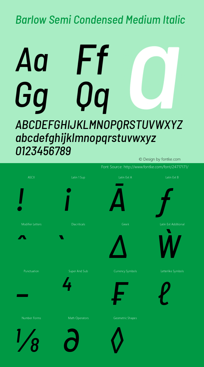 Barlow Semi Condensed Medium Italic Version 1.207图片样张