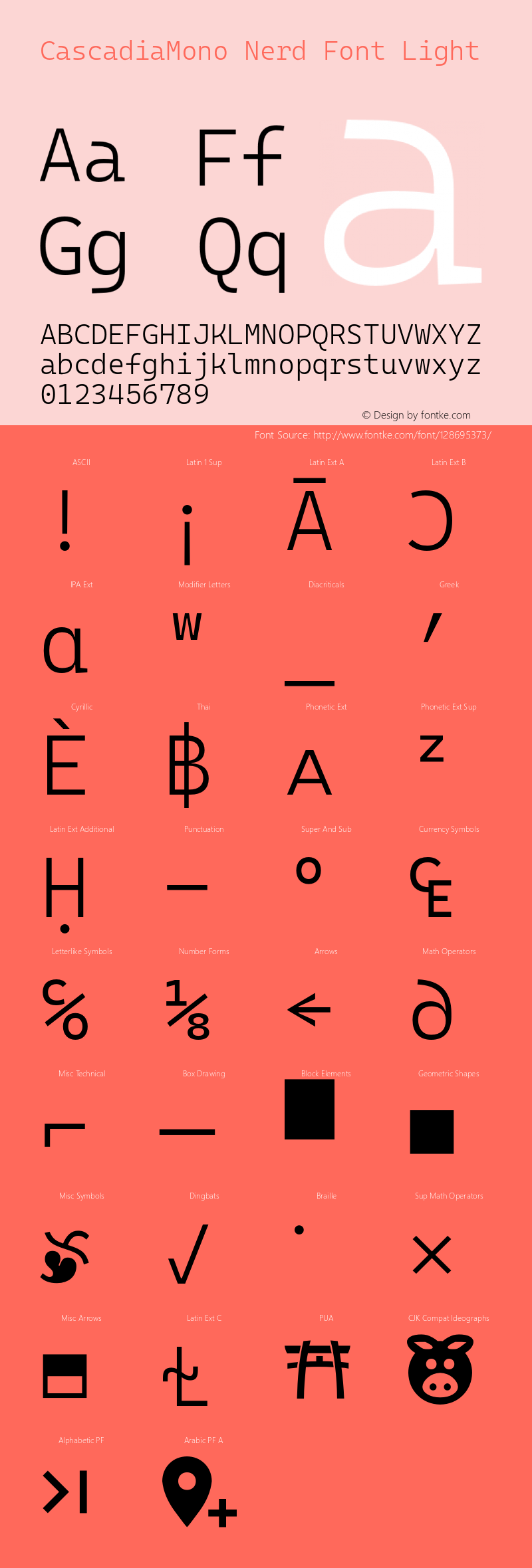 Cascadia Mono Light Nerd Font Complete Version 2009.022图片样张