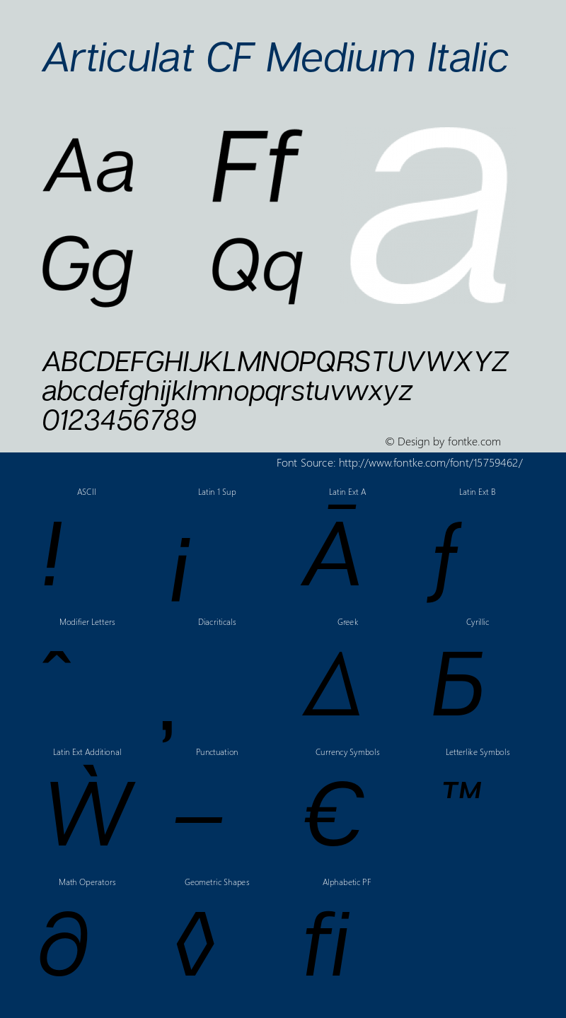 Articulat CF Medium Italic Version 1.000;PS 001.000;hotconv 1.0.88;makeotf.lib2.5.64775图片样张