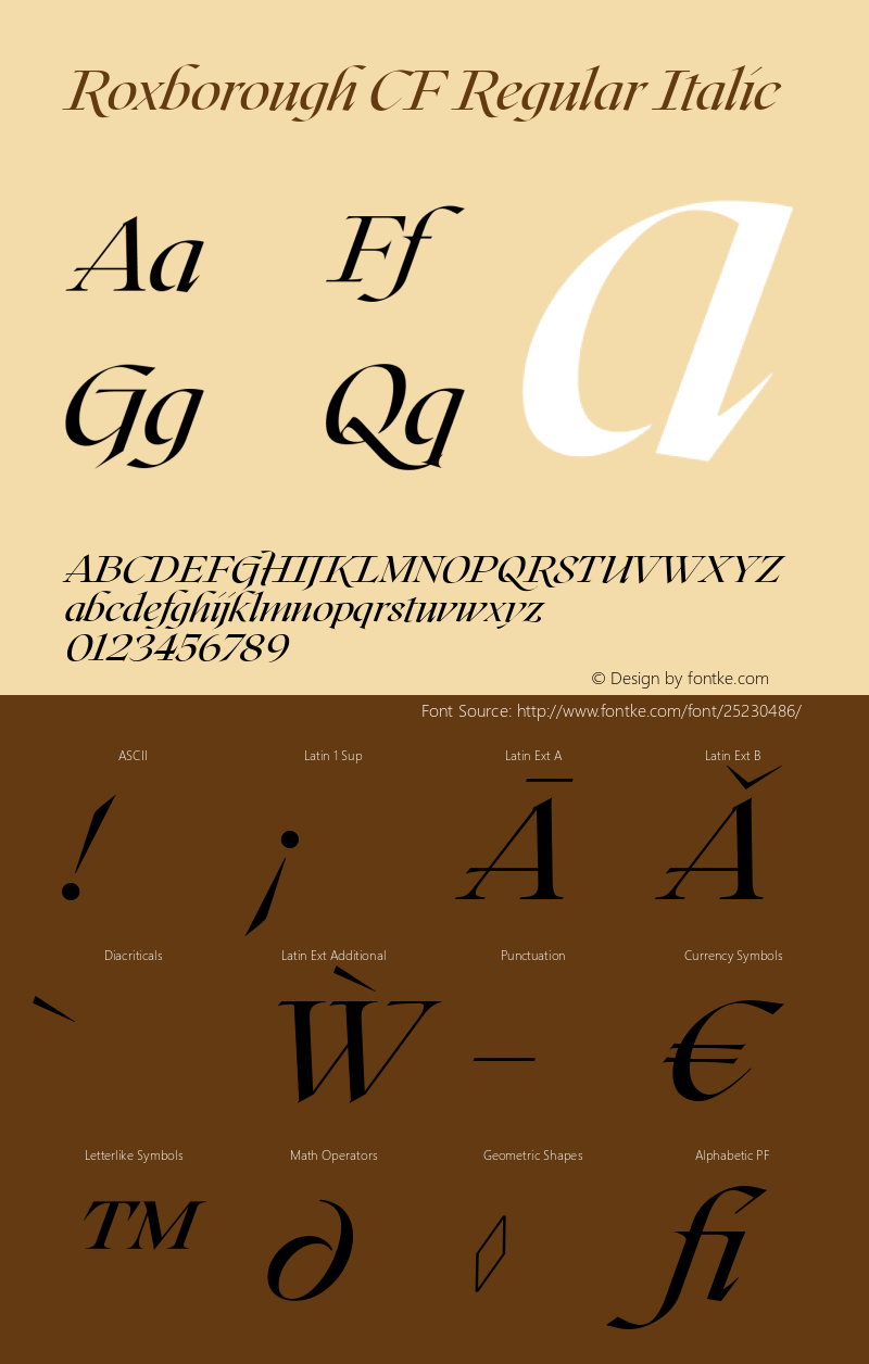 Roxborough CF Regular Italic Version 1.000;PS 001.000;hotconv 1.0.88;makeotf.lib2.5.64775图片样张