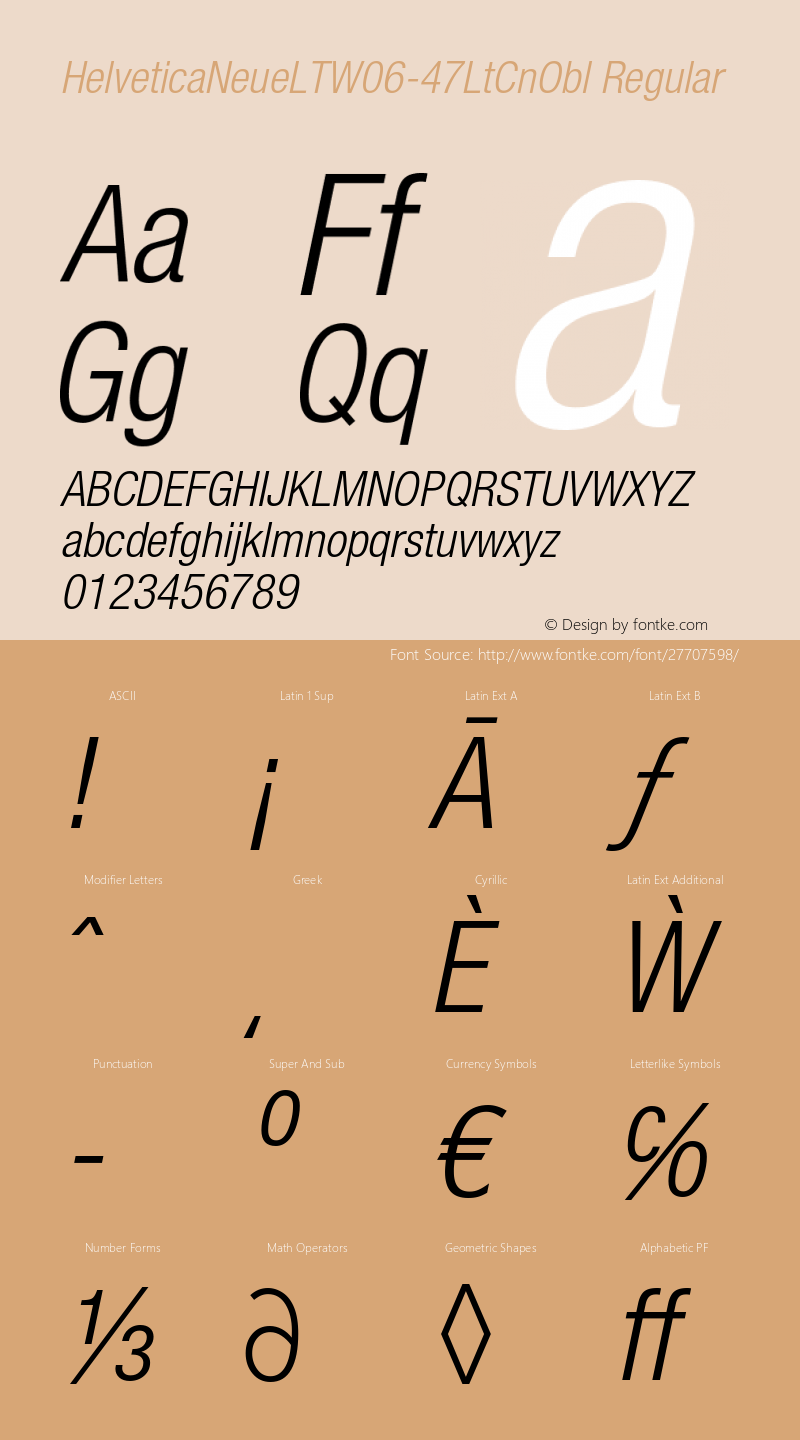 Helvetica Neue LT W0647LtCnObl Version 1.00图片样张