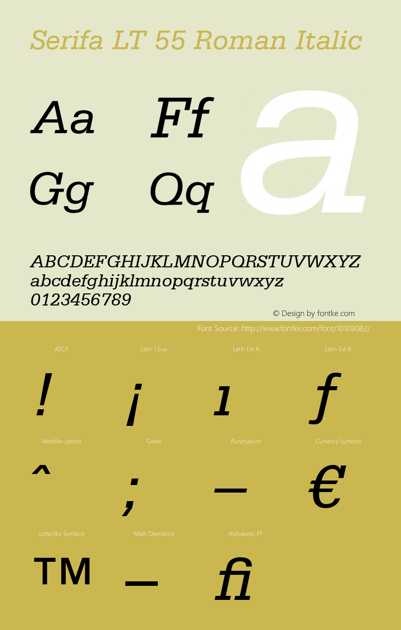 Serifa LT 55 Roman Italic Version 6.1; 2002图片样张