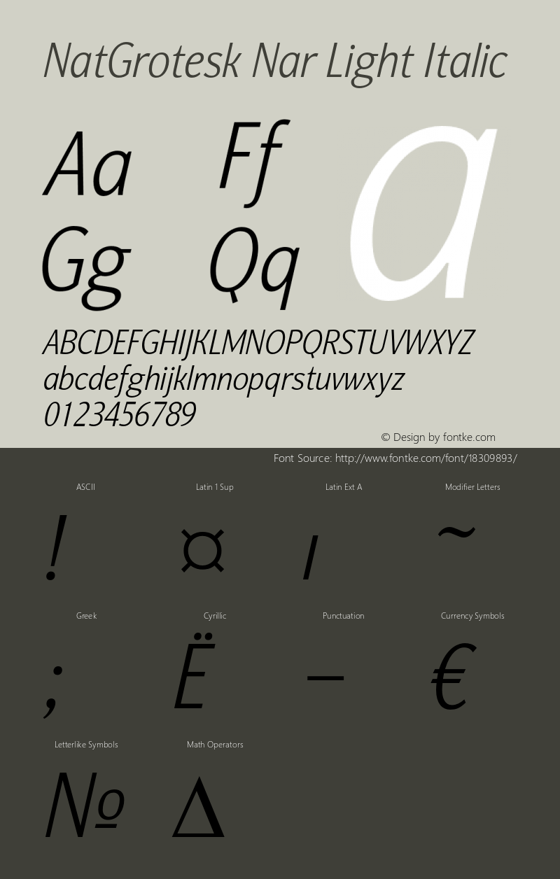 NatGrotesk Nar Light Italic Version 1.000 2007 initial release图片样张