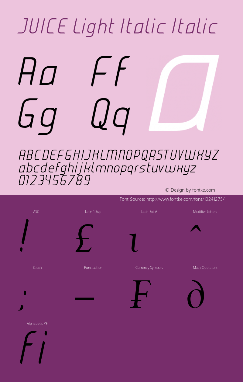 JUICE Light Italic Italic Version 1.00 December 24, 2008, initial release图片样张