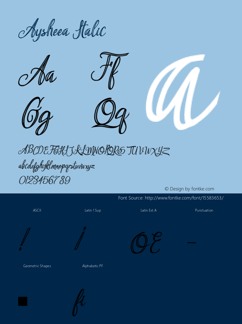 Aysheea Italic Version 1.000 2015 initial release图片样张