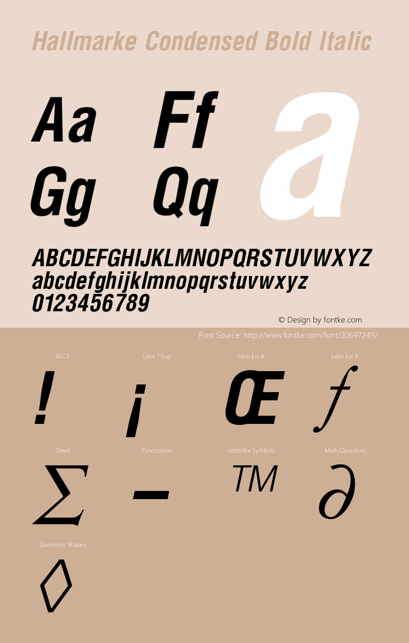 Hallmarke Condensed Bold Italic Altsys Fontographer 3.5  11/25/92图片样张