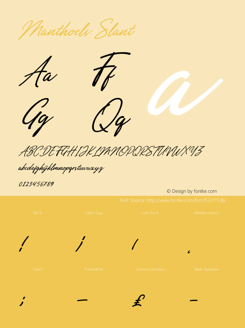 Manthoels Slant Version 1.00;December 17, 2019;FontCreator 11.5.0.2427 32-bit图片样张