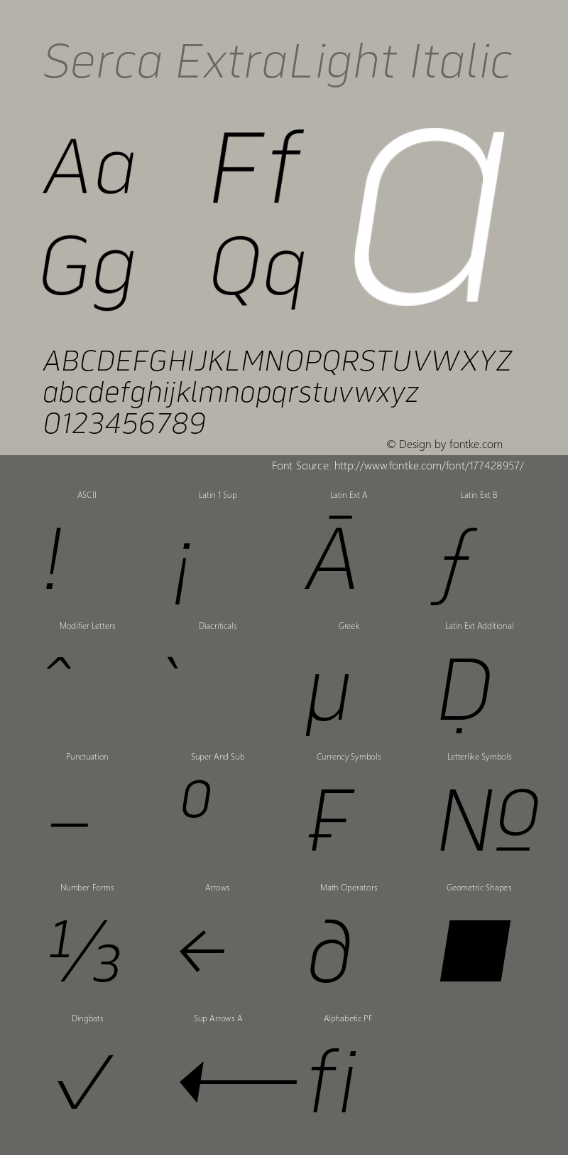 Serca ExtraLight Italic Version 1.000;hotconv 1.0.109;makeotfexe 2.5.65596图片样张