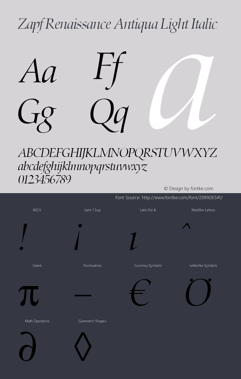 Zapf Renaissance Antiqua Light Italic Version 2.01图片样张