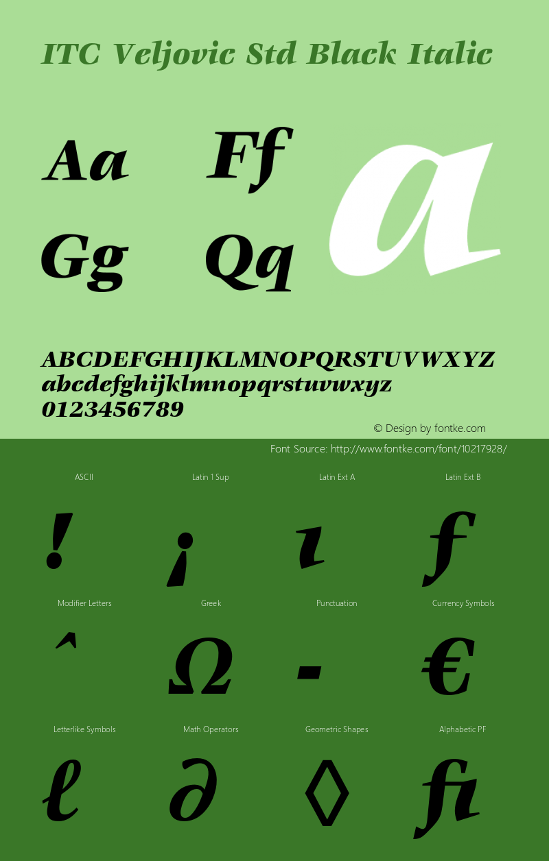 ITC Veljovic Std Black Italic Version 2.031;PS 002.000;hotconv 1.0.50;makeotf.lib2.0.16970图片样张