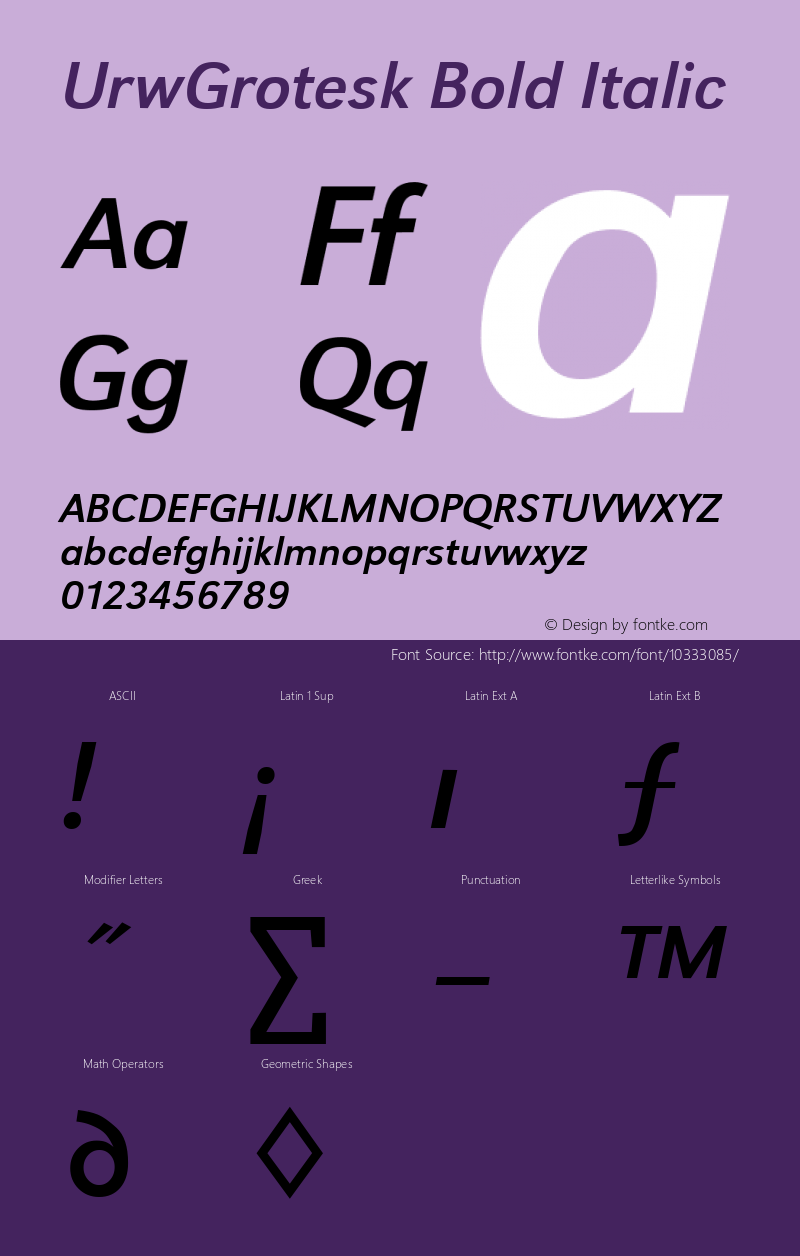 UrwGrotesk Bold Italic Altsys Fontographer 3.5  4/13/93图片样张