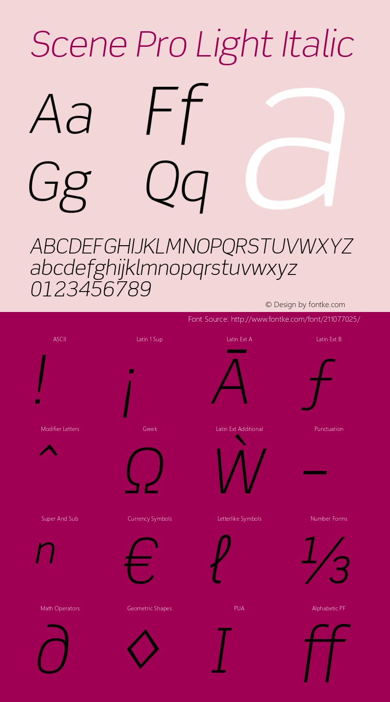 ScenePro-LightItalic Version 1.008;PS 001.000;Core 1.0.38;makeotf.lib1.6.5960图片样张