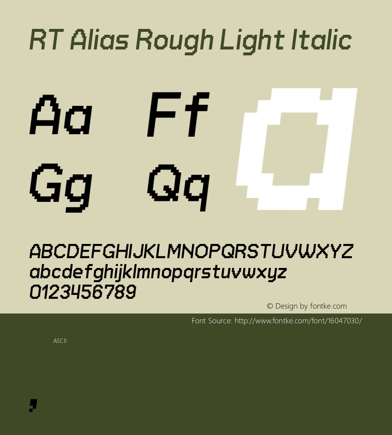 RT Alias Rough Light Italic Version 1.000;PS 001.000;hotconv 1.0.88;makeotf.lib2.5.64775图片样张