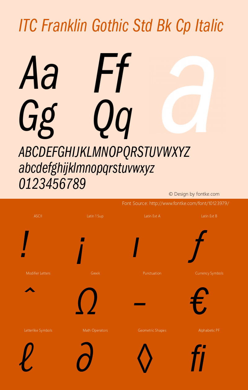 ITC Franklin Gothic Std Bk Cp Italic Version 1.047;PS 001.000;Core 1.0.38;makeotf.lib1.6.5960图片样张