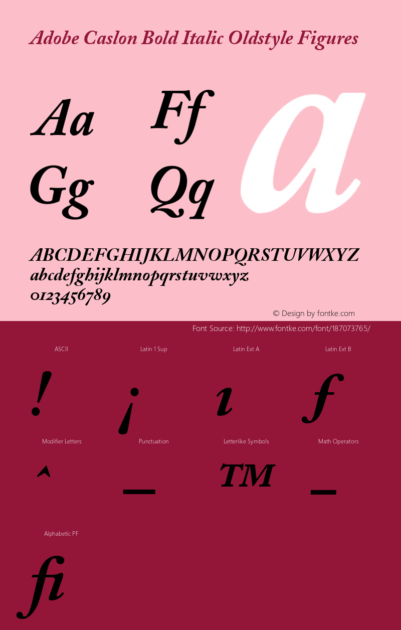 Adobe Caslon Bold Italic Oldstyle Figures 001.002图片样张