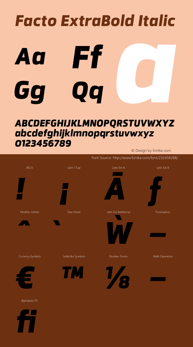 Facto ExtraBold Italic Version 1.000;PS 001.000;hotconv 1.0.70;makeotf.lib2.5.58329图片样张