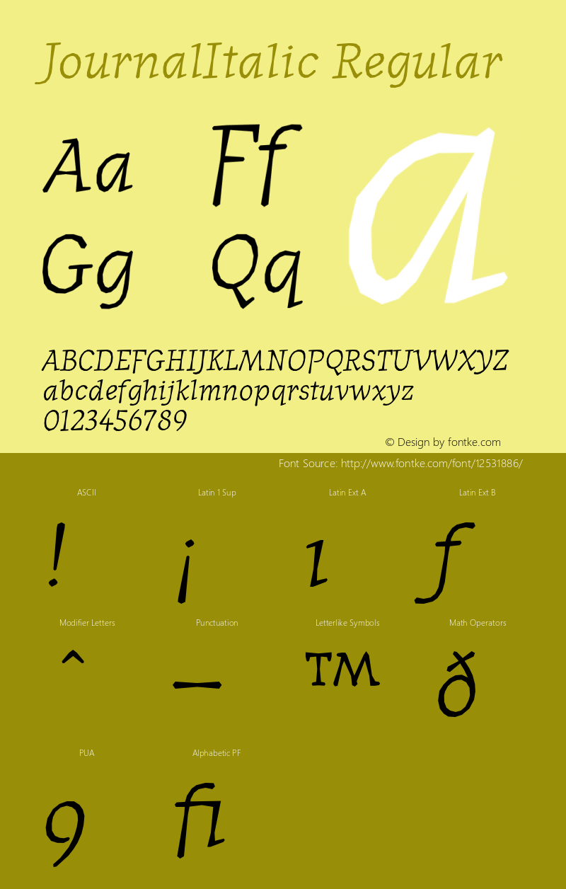 JournalItalic Regular Macromedia Fontographer 4.1 12/21/96图片样张