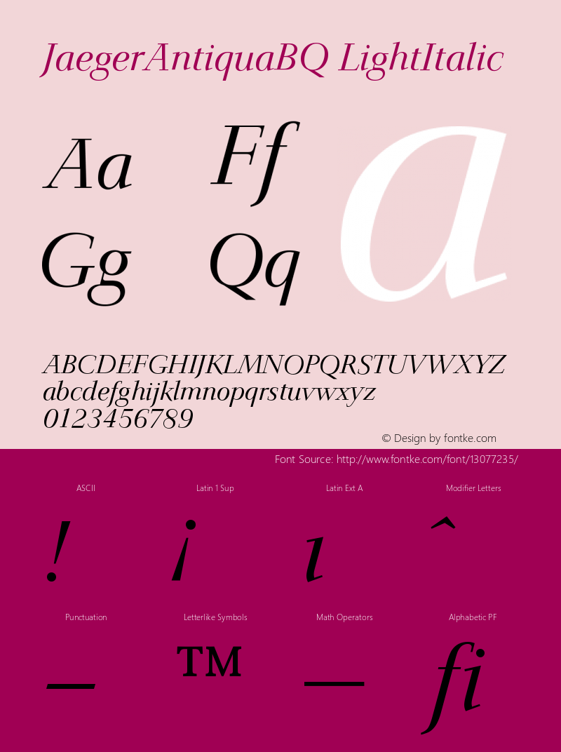 JaegerAntiquaBQ LightItalic Version 001.000图片样张