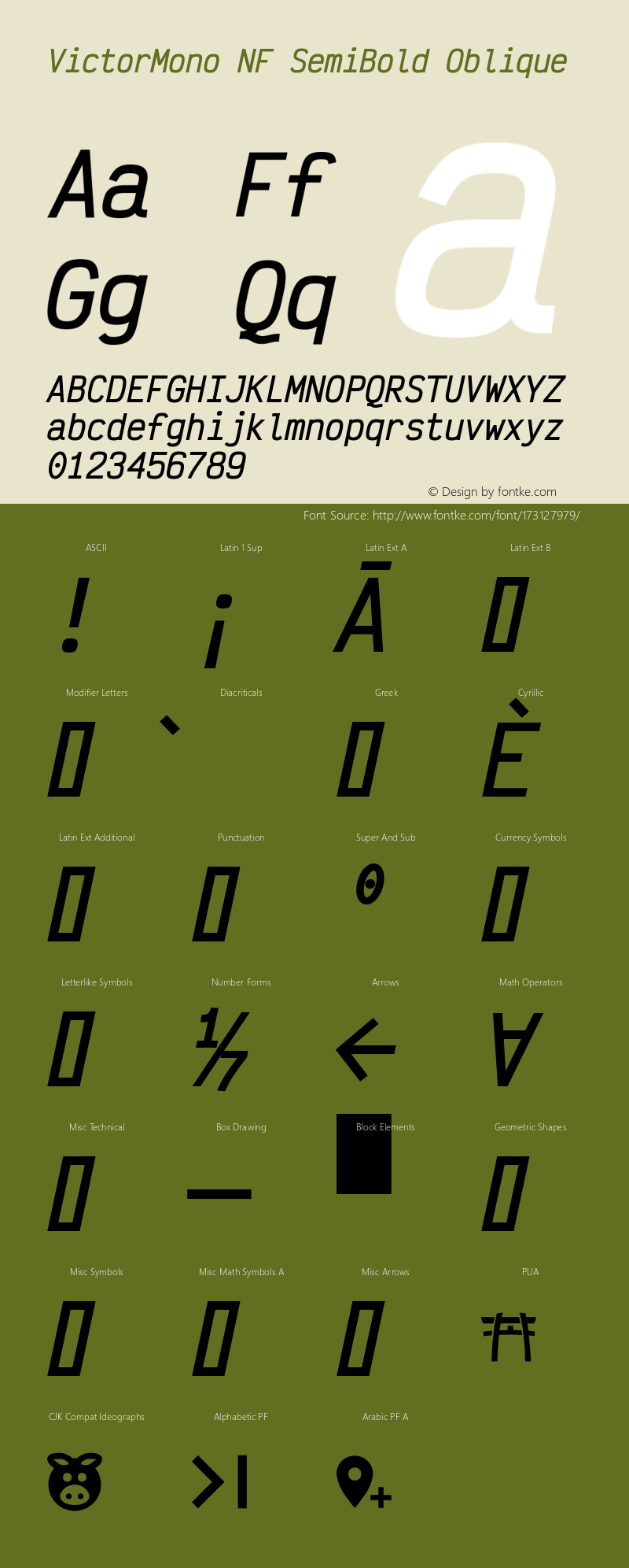 Victor Mono SemiBold Oblique Nerd Font Complete Mono Windows Compatible Version 1.410图片样张