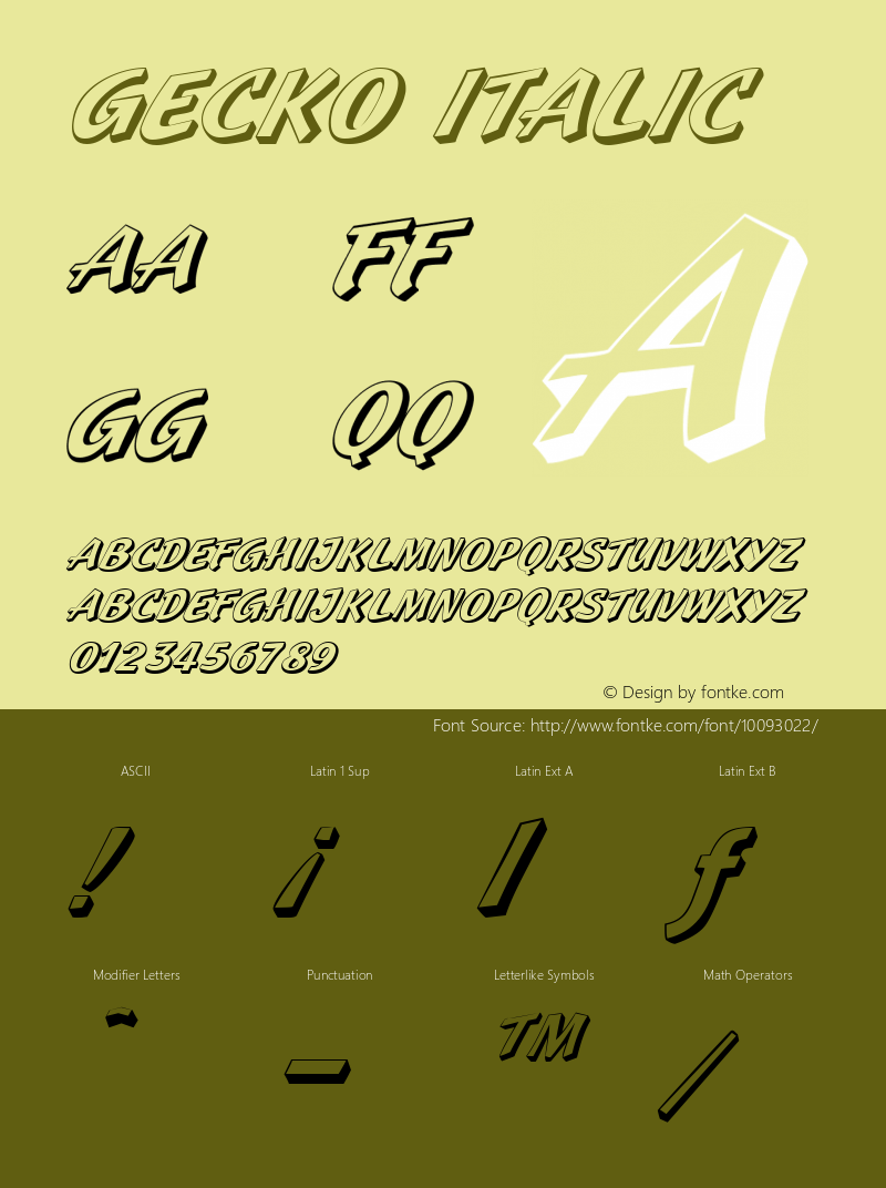 Gecko Italic The IMSI MasterFonts Collection, tm 1995, 1996 IMSI (International Microcomputer Software Inc.)图片样张