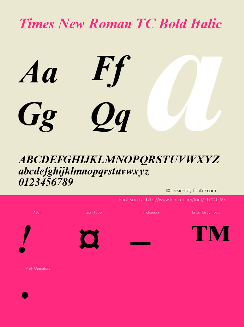 Times New Roman TC Bold Italic Version 1.0 - November 1992图片样张