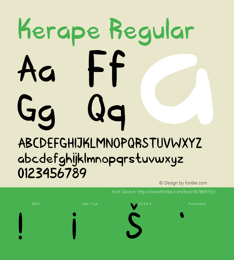 Kerape Version 1.00;July 21, 2020;FontCreator 11.5.0.2430 64-bit图片样张