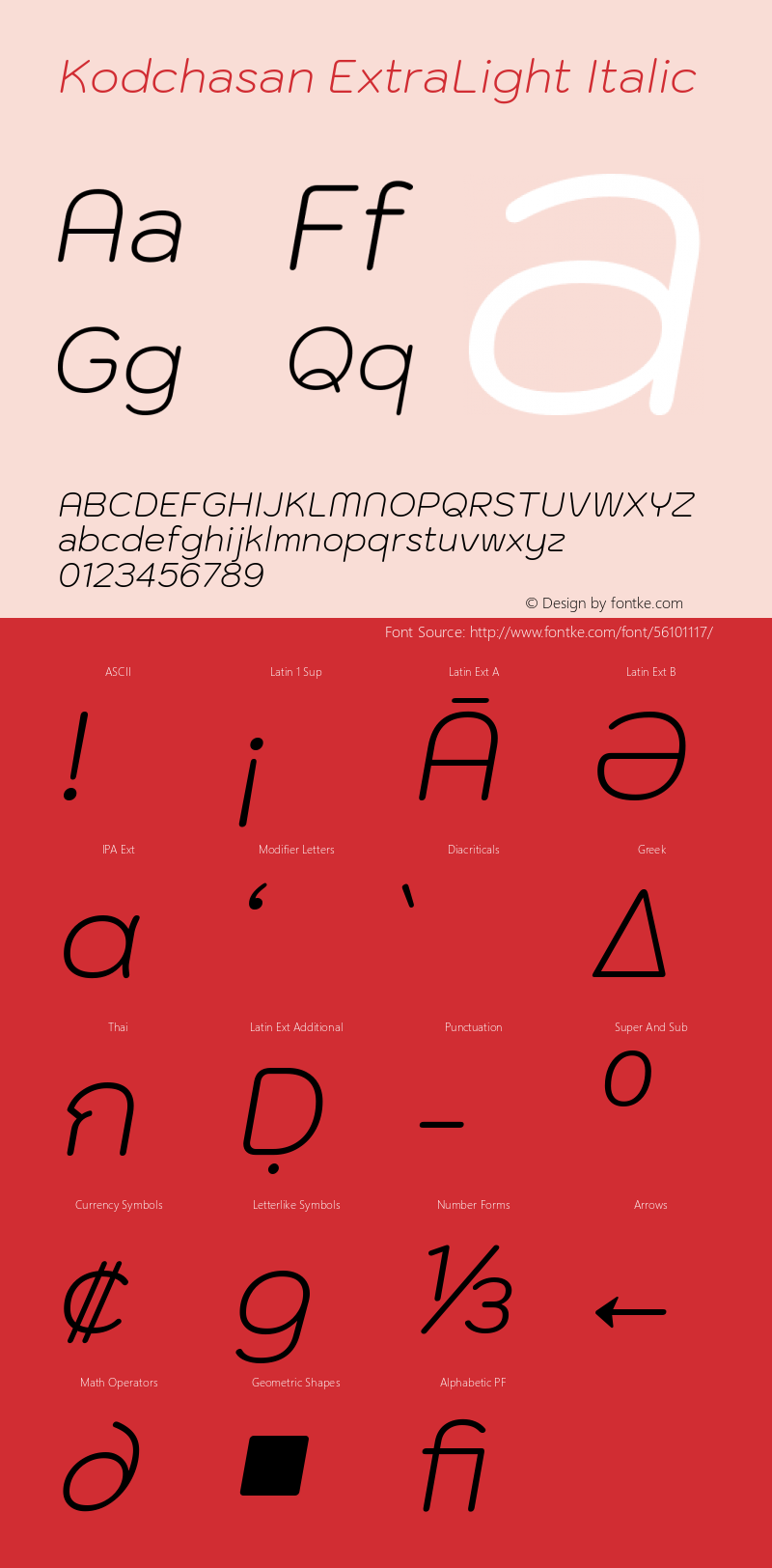 Kodchasan ExtraLight Italic Version 1.000; ttfautohint (v1.6)图片样张