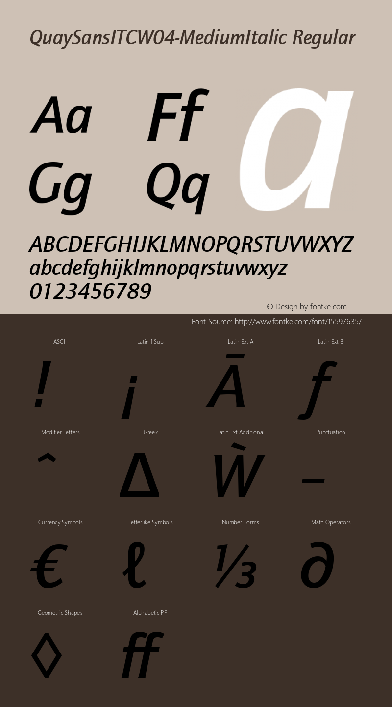 QuaySansITCW04-MediumItalic Regular Version 2.00图片样张