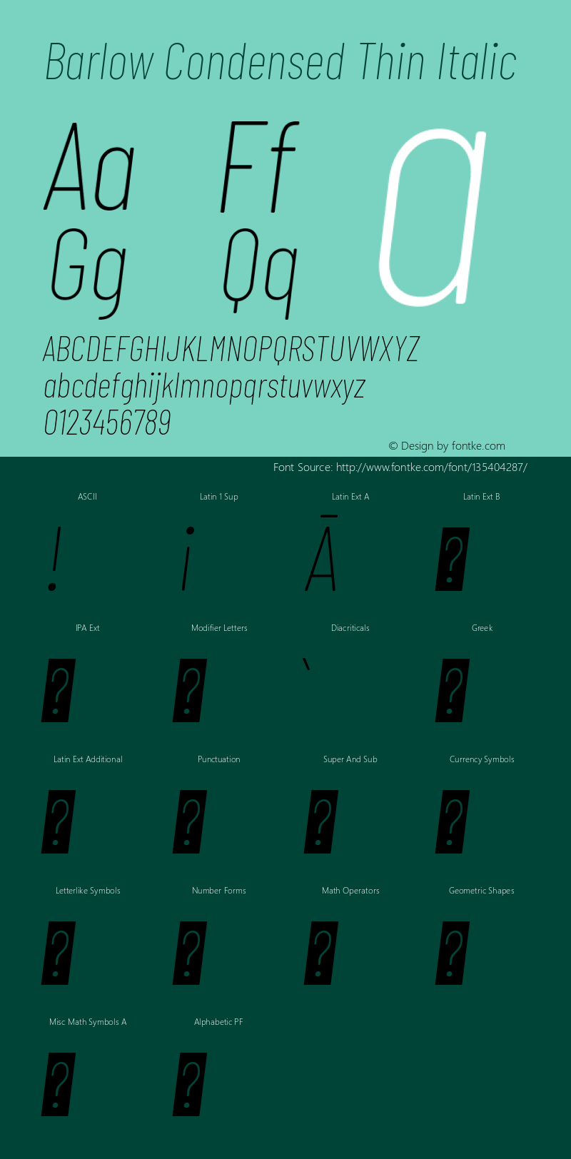 Barlow Condensed Thin Italic Version 1.408图片样张