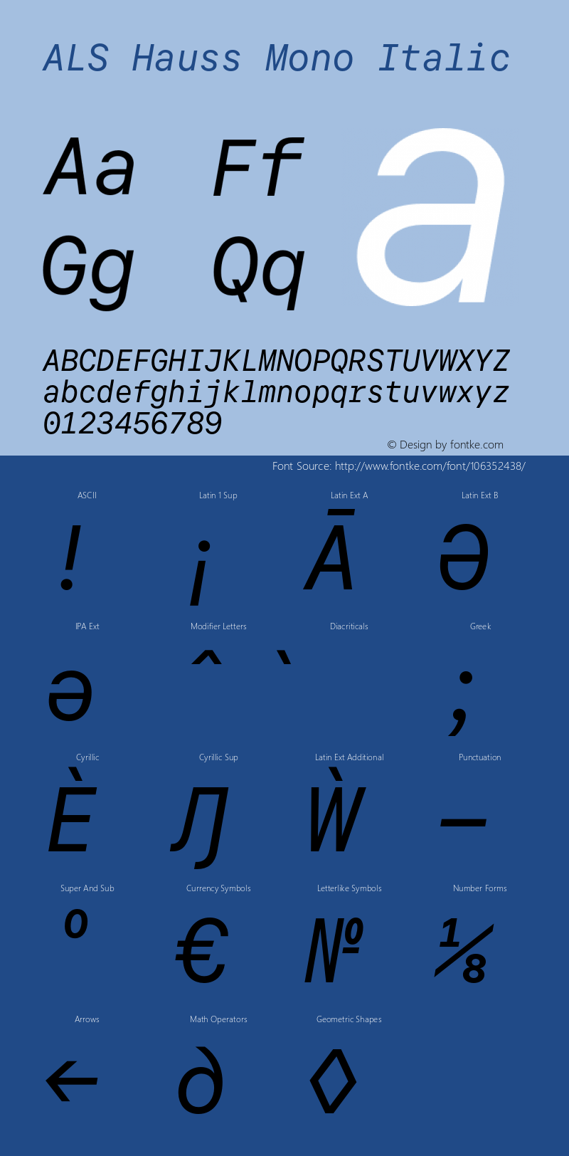 ALS Hauss Mono Regular Italic Version 1.300;hotconv 1.0.109;makeotfexe 2.5.65596图片样张