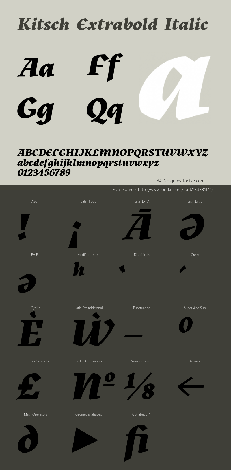 Kitsch Extrabold Italic Version 1.000图片样张