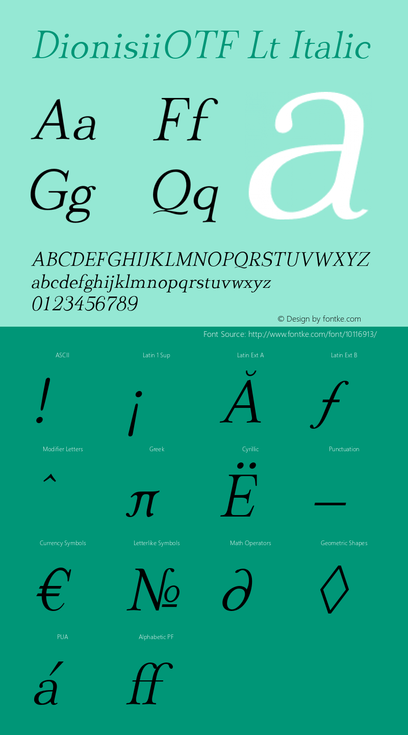 DionisiiOTF Lt Italic OTF 1.100;PS 001.001;Core 1.0.34图片样张