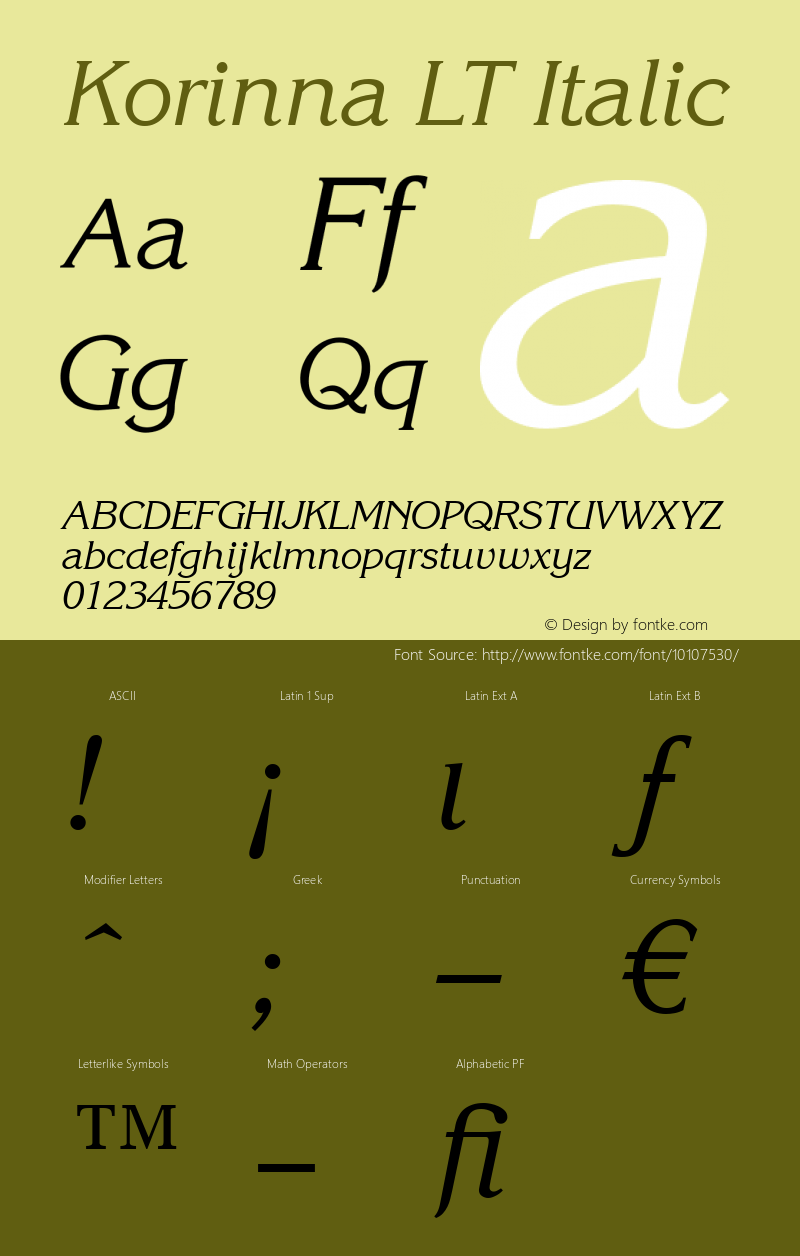 Korinna LT Italic Version 6.1; 2002图片样张
