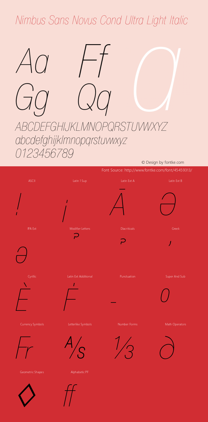 NimbusSanNovCon-UltLigIta Version 1.000;PS 1.00;hotconv 1.0.57;makeotf.lib2.0.21895图片样张