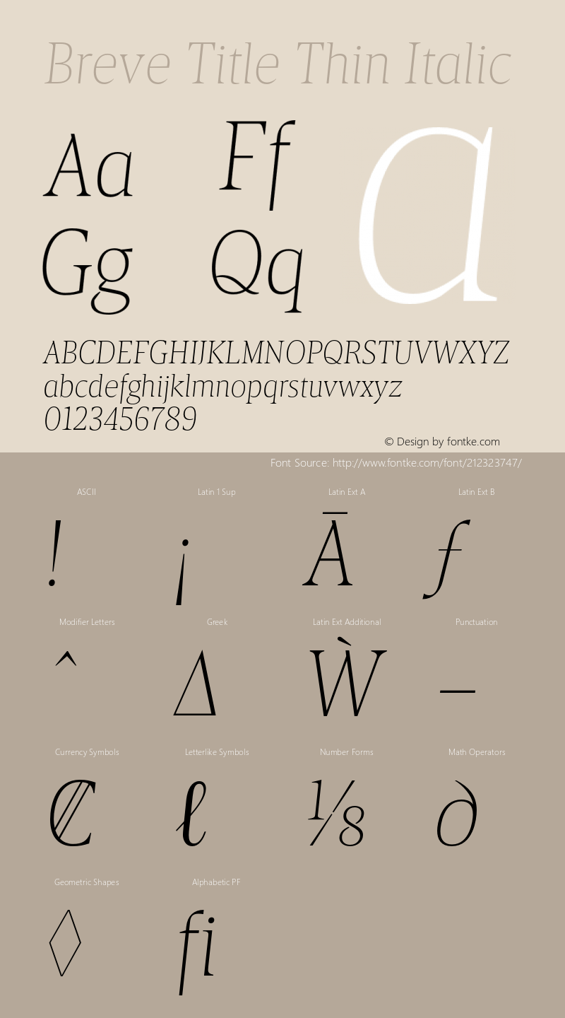 Breve Title Thin Italic Version 1.001;PS 001.001;hotconv 1.0.70;makeotf.lib2.5.58329图片样张