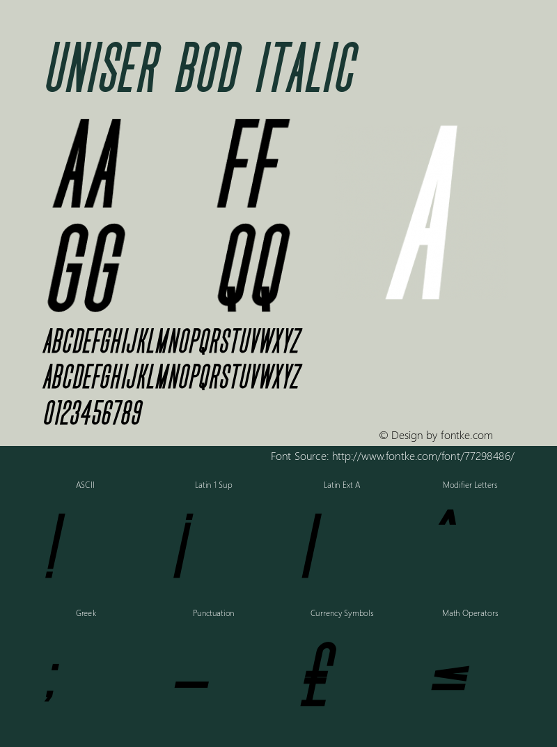 Uniser Bod Italic Version 1.00;July 11, 2020;FontCreator 13.0.0.2643 64-bit图片样张