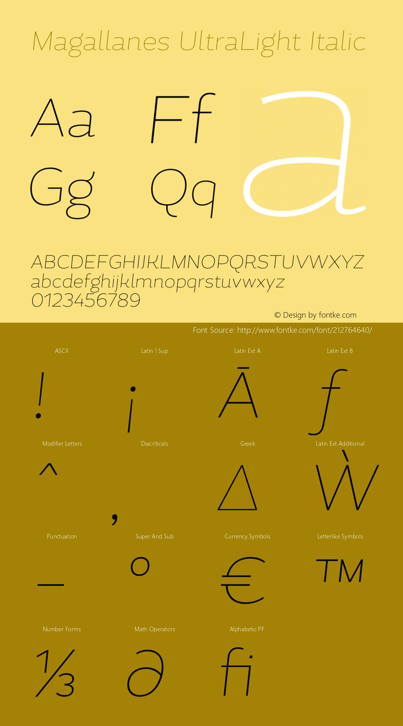 Magallanes UltraLight Italic Version 1.000;PS 001.000;hotconv 1.0.88;makeotf.lib2.5.64775图片样张