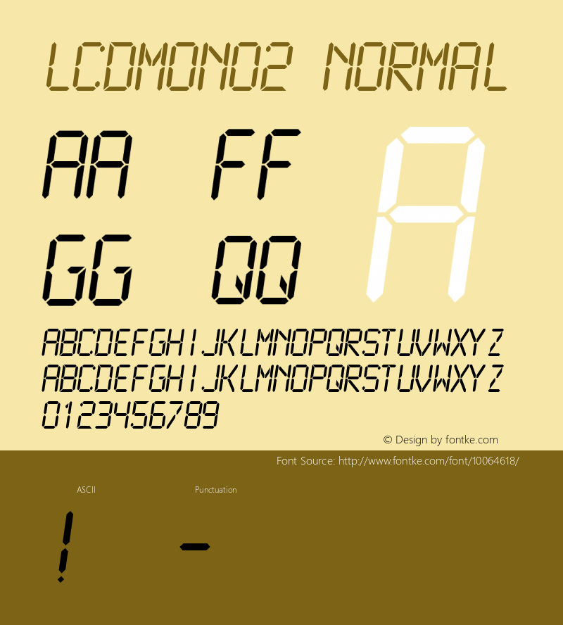 LCDMono2 Normal Altsys Fontographer 4.0.4 1999/10/30图片样张