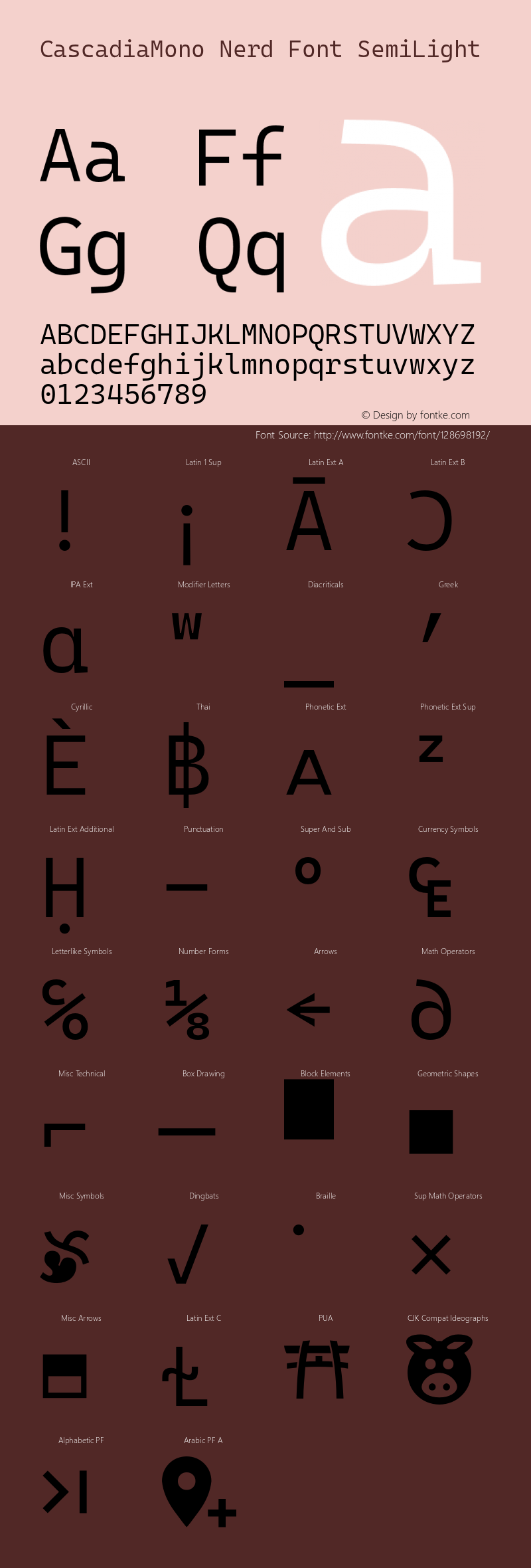 Cascadia Mono SemiLight Nerd Font Complete Version 2009.022图片样张